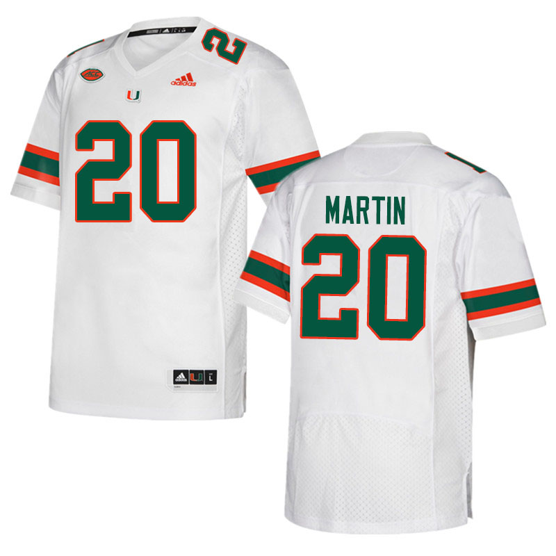 Adidas Miami Hurricanes #20 Asa Martin College Football Jerseys Sale-White - Click Image to Close